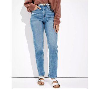 American Eagle  AE Stretch Mom Straight Jean  - Easy Breezy Blue - Sz 0 Regular